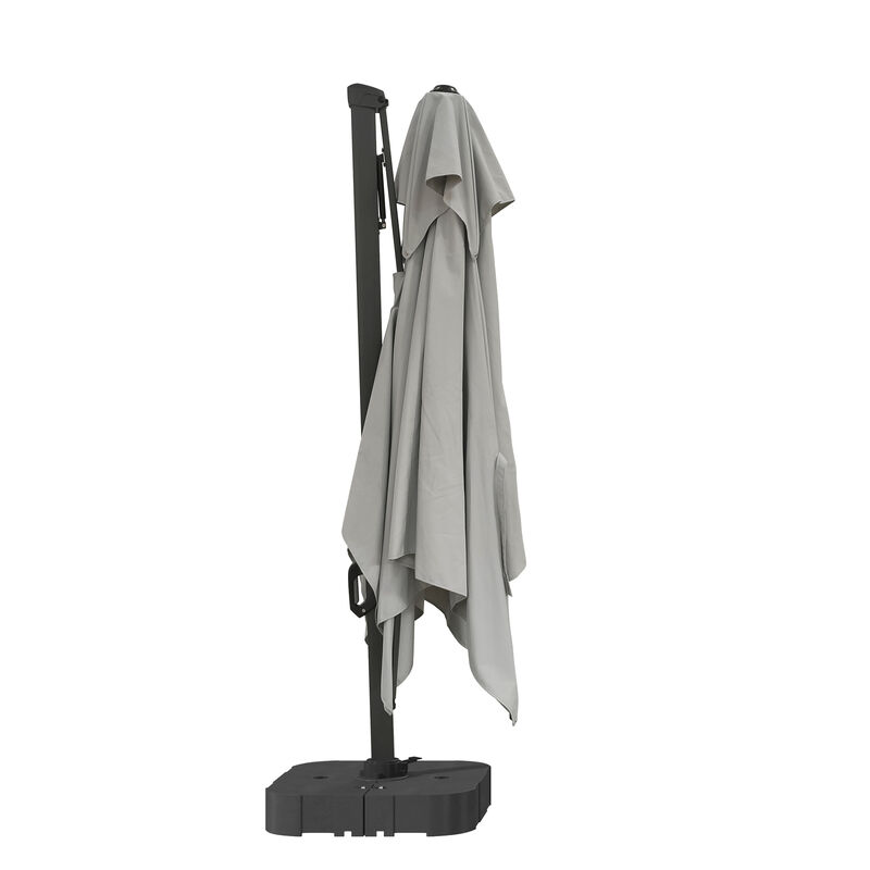 MONDAWE 10ft Square Solar LED Offset Cantilever Outdoor Patio Umbrella with Bluetooth Speaker and Included Base