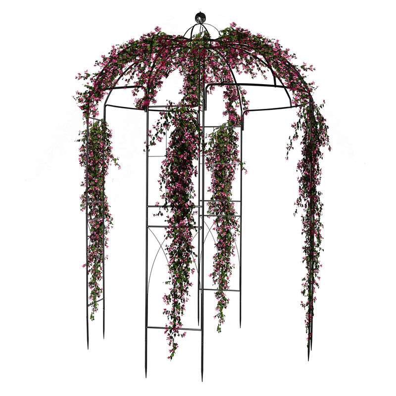 Decorative Wrought Iron Gazebo Arch, Elegant Metal Pavilion for Courtyard & Backyard
