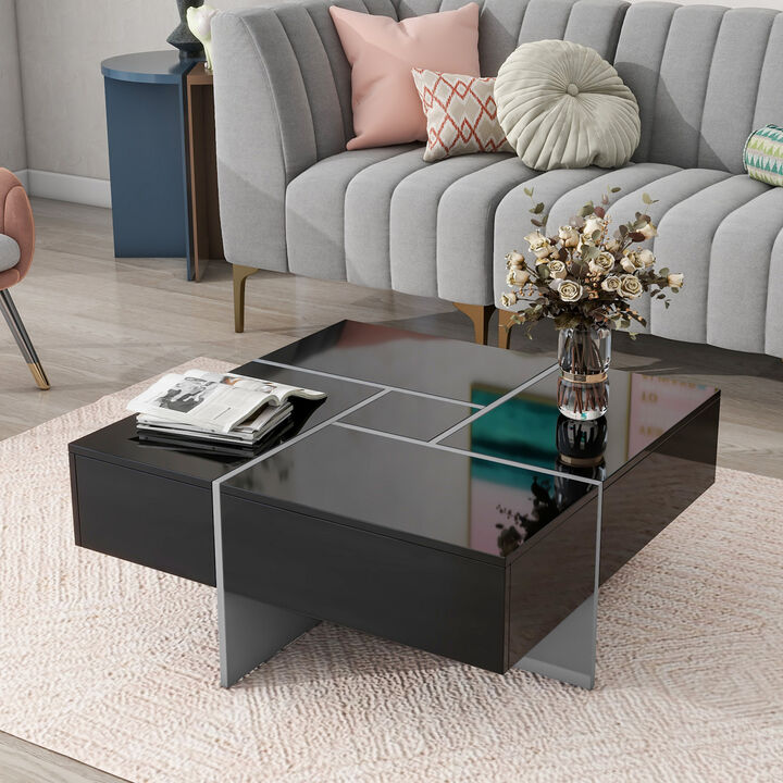 GOODSILO Modern Extendable Coffee Table with Hidden Storage Compartments and Sliding Tabletop Design