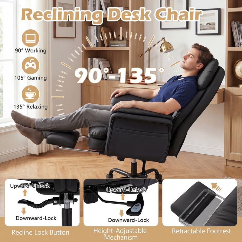 Ergonomic Cross Legged Office Chair Big and Tall with Retractable Footrest image number 5