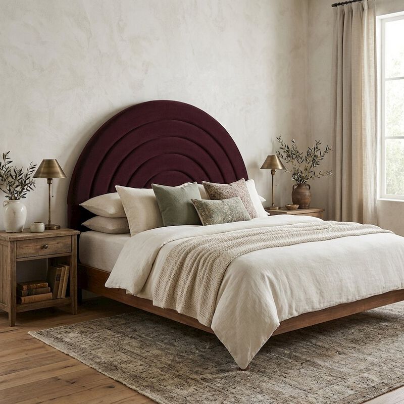 Arched Velvet Full Headboard in Soft Performance Fabric with Plush Design image number 2