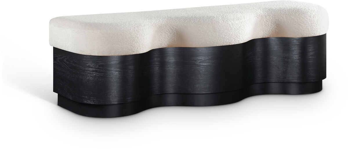 Meridian Furniture Savoy Cream Velour Fur Fabric Bench