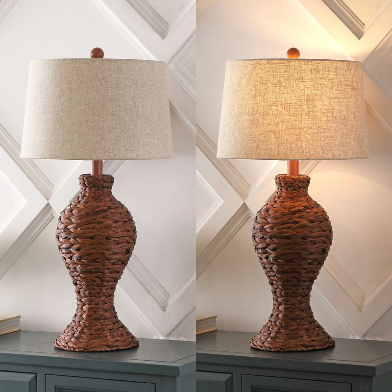 Elicia Coastal Cottage Water Hyacinth Weave LED Table Lamp