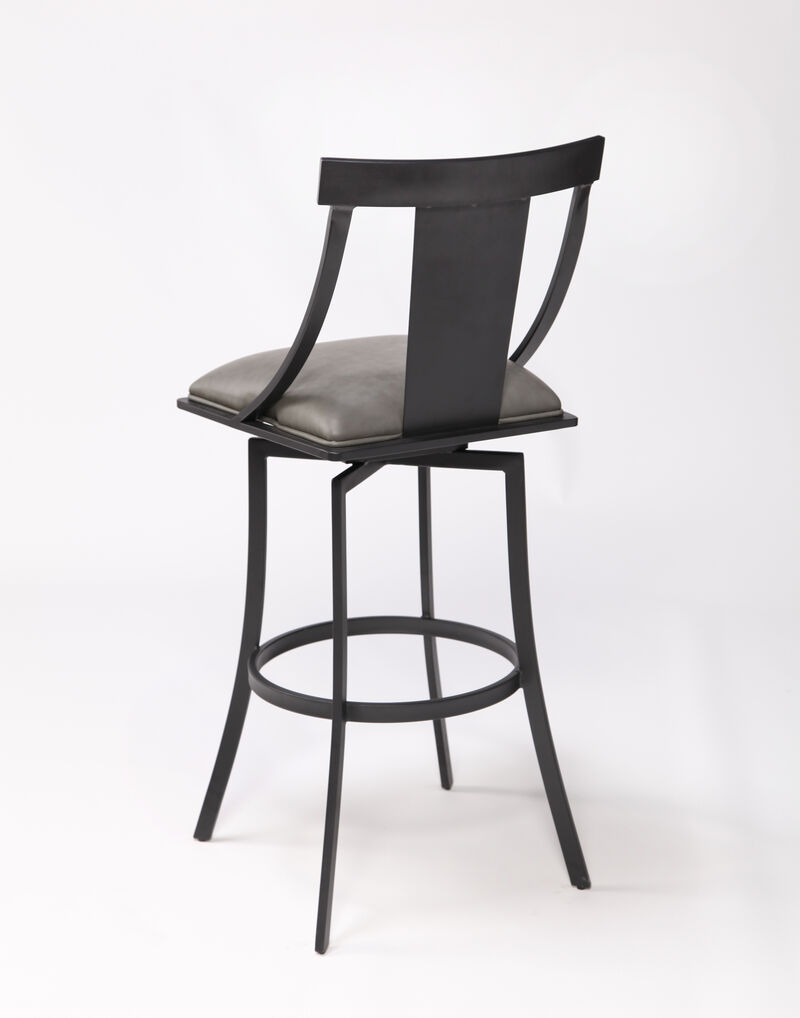 Brisbane Contemporary  Counter Height Barstool in Matte Black Finish and Vintage Gray Faux Leather