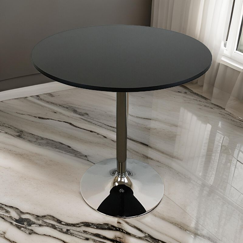 Mari 36 Inch Counter Height Table, Black Round Top and Stainless Steel Base