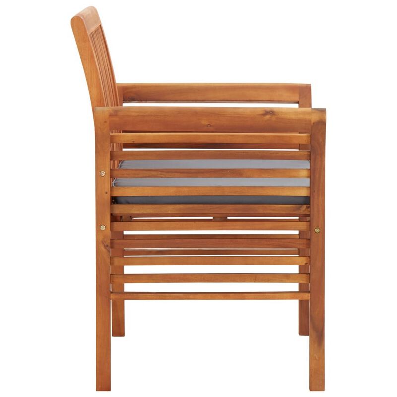 Kim Outdoor Dining Chair, Slatted Solid Acacia Wood, Gray Cushion - Benzara