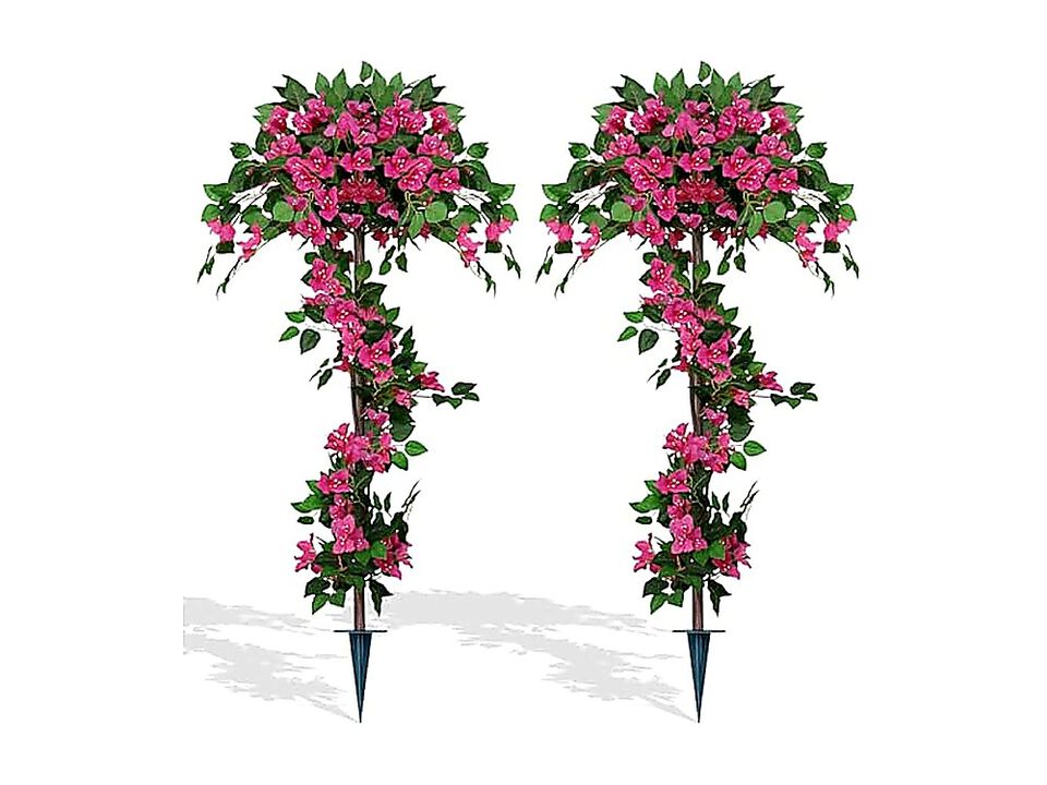 2Pack 5FT Artificial Bougainvillea Topiary Trees for Outdoor, Fake Silk Flowers Plants Bushes with Ground Spike