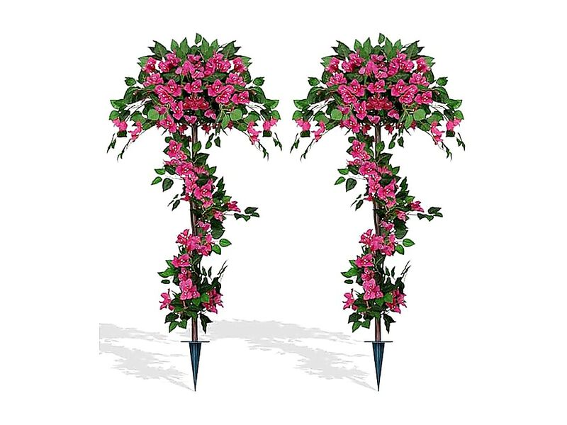 2Pack 5FT Artificial Bougainvillea Topiary Trees for Outdoor, Fake Silk Flowers Plants Bushes with Ground Spike image number 0
