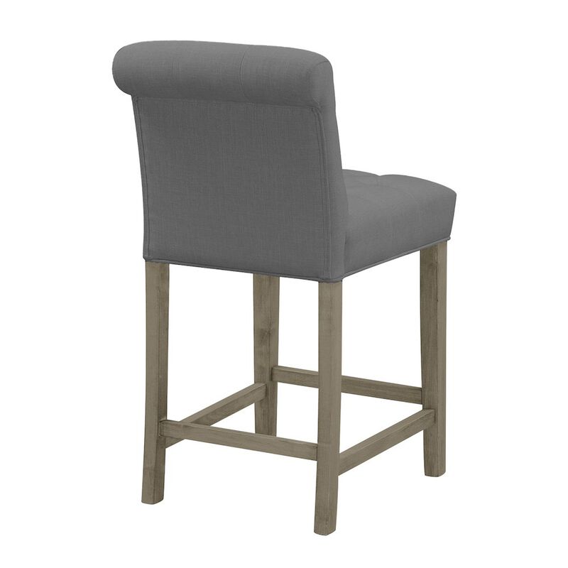 Glamour Home Set of 2 Gray Fabric Counter Stool Roll Back Design and Tufted Buttons