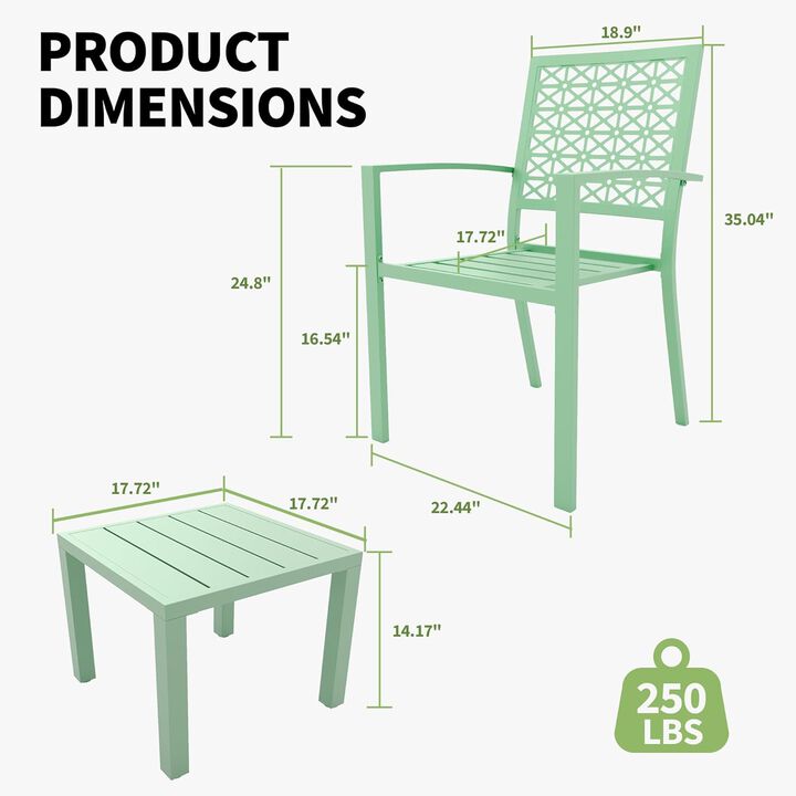 3pcs Patio Bistro Set, Carved Back Design Outdoor Bistro Table and Chairs Set of 2, Stackable Outdoor Patio Furniture Set for Patio, Balcony, Porch Indoor Outdoor