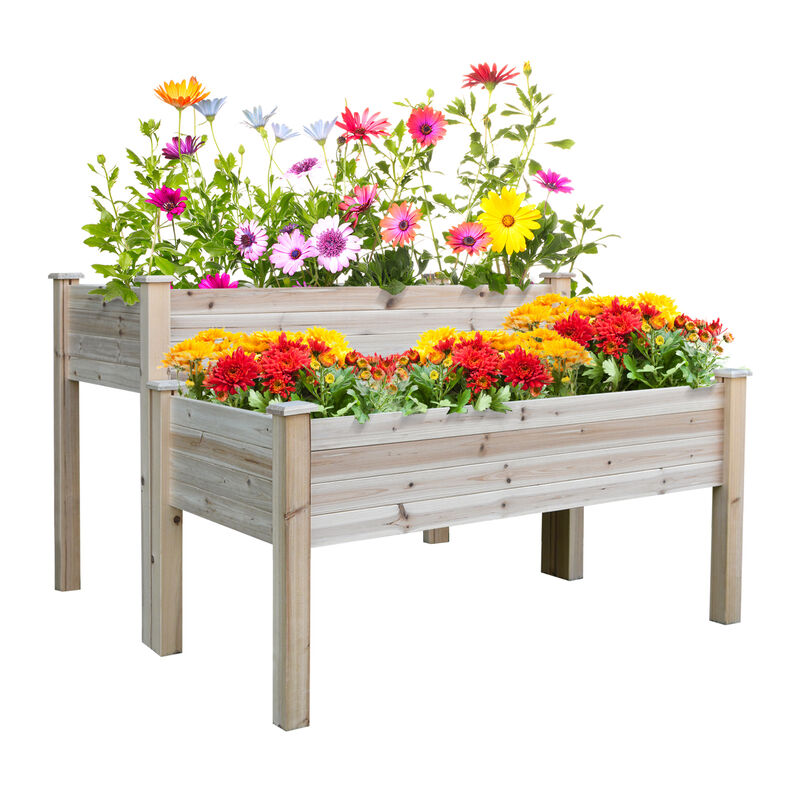 Hivvago Two-Tier Wooden Garden Bed Elevated Planter with Legs image number 0