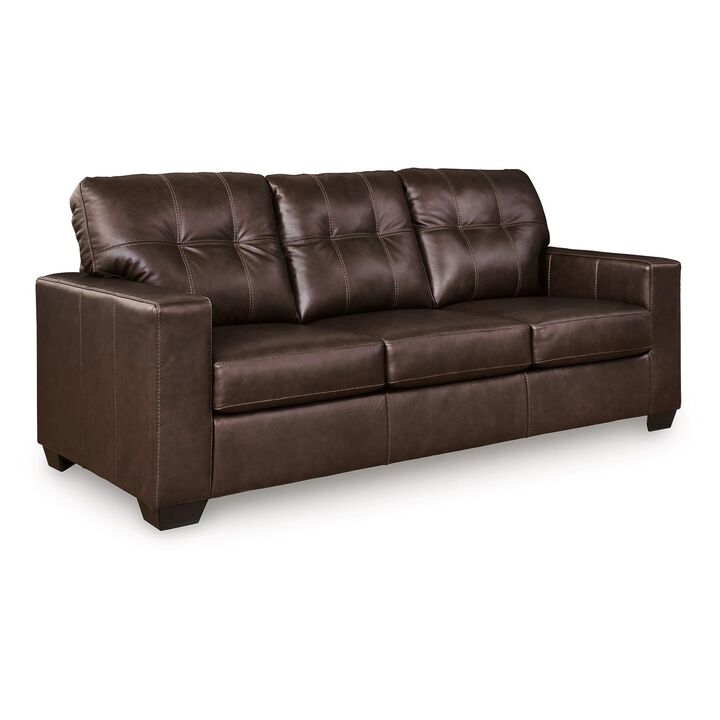 Orion Queen Sofa Sleeper, 85 Inch Dark Brown Real and Faux Leather - Benzara