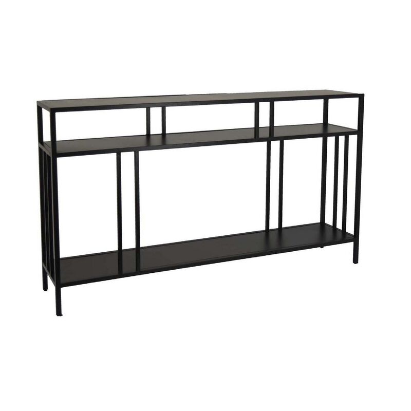 Plant Display Stand, 3 Tier Black Metal, Modern Industrial 48 Inch - Benzara