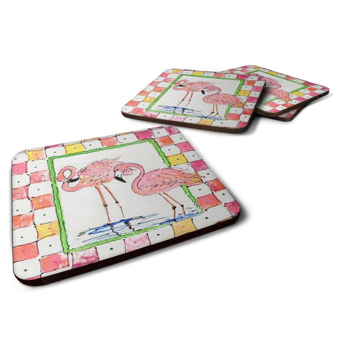 Caroline's Treasures 8077FC Bird-Flamingo Foam Coasters (Set of 4), 3.5 H x 3.5 W, Multicolor