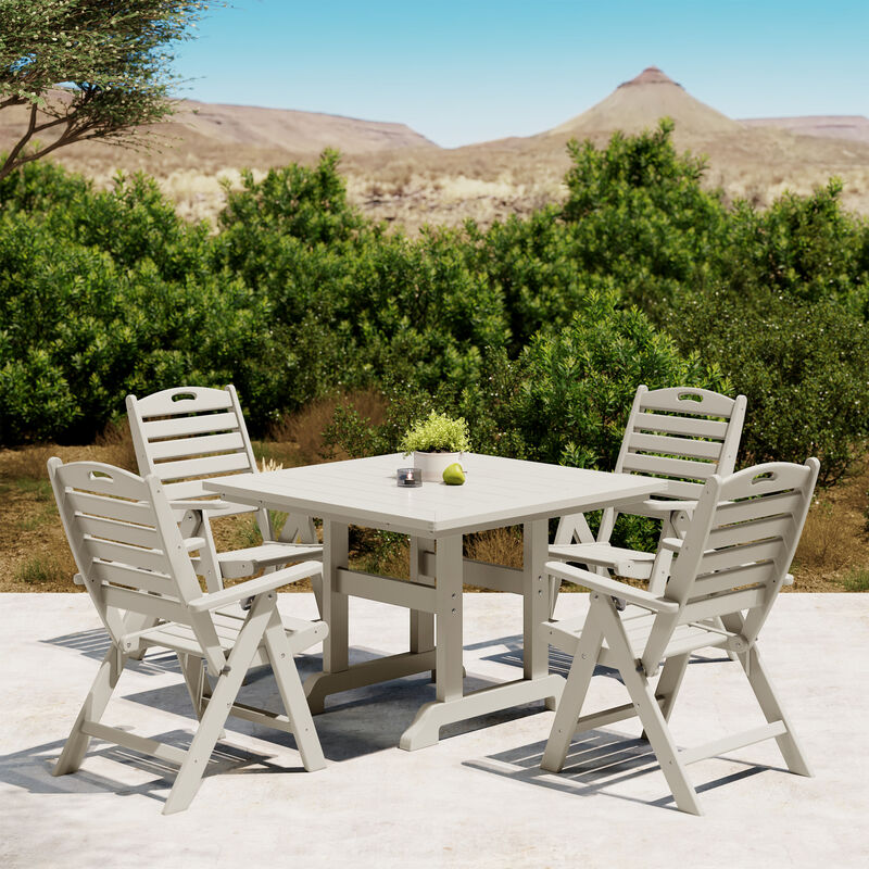 WestinTrends 5-Piece HDPE Square Patio Dining Table Set with Foldable Chairs
