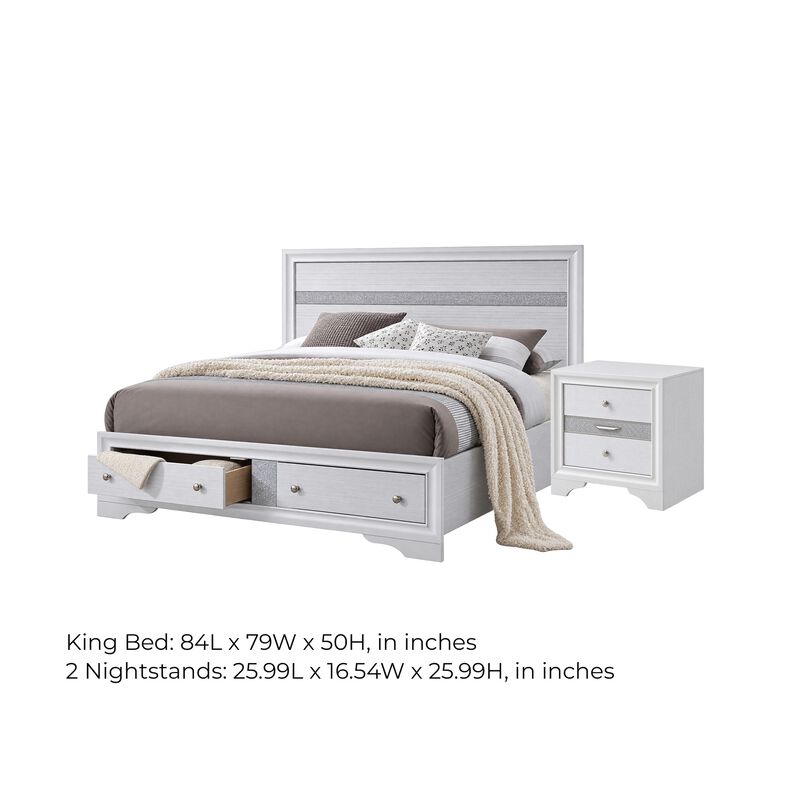 2pc King Bedroom Set, Storage White, Nightstand image number 7