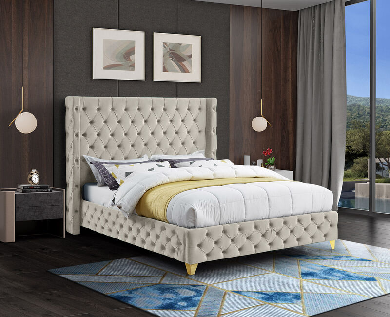 Meridian Furniture Savan Cream Velvet King Bed