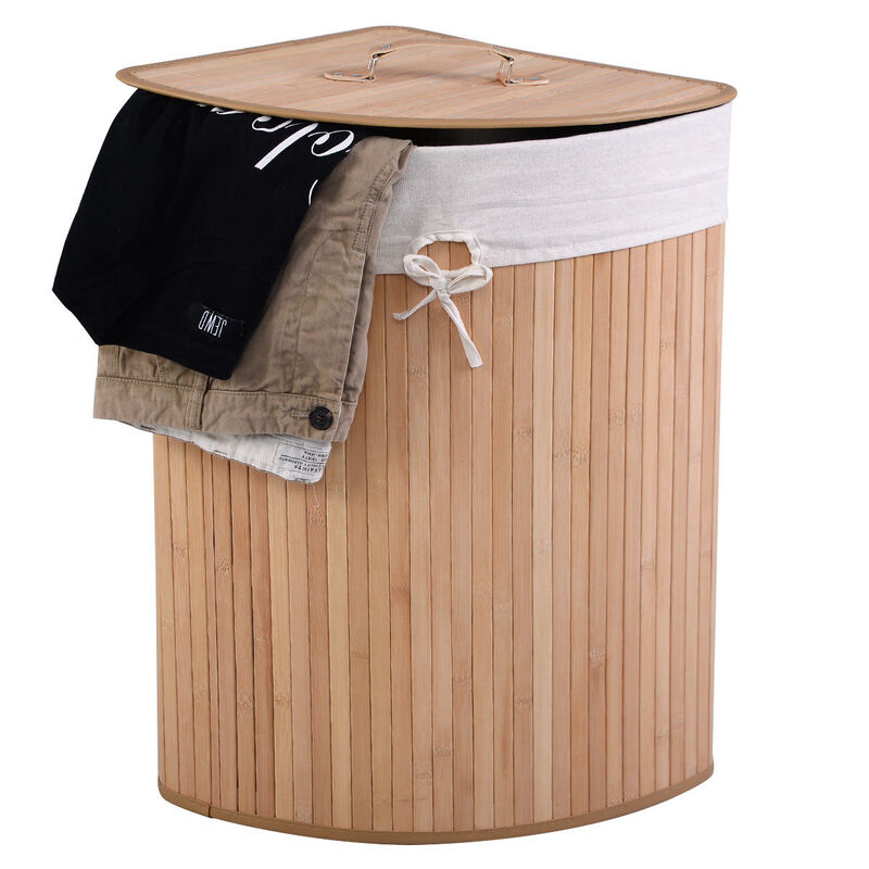 Laundry Hamper with Lid, Wicker Basket, and Removable Liner Bag-Black image number 0