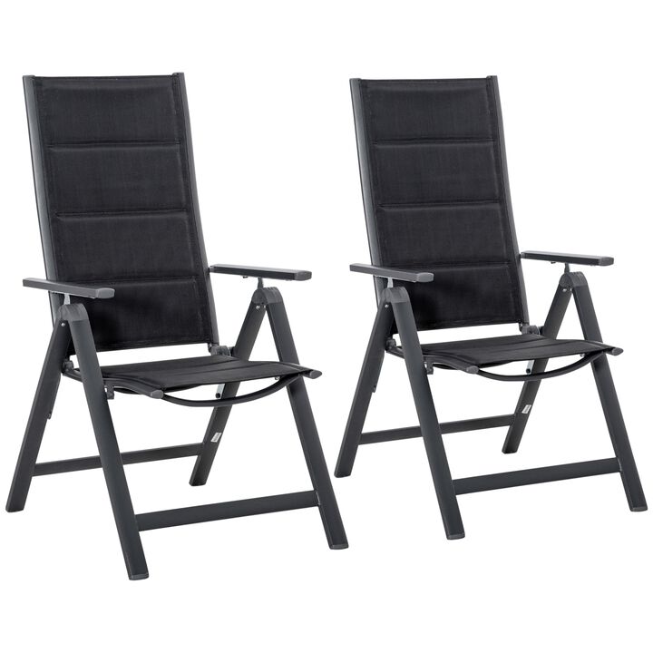 Set of 2 Patio Reclining Folding Chairs, Padded Sling Dining Chairs with Adjustable Back for Outdoor Backyard Lawn, Black