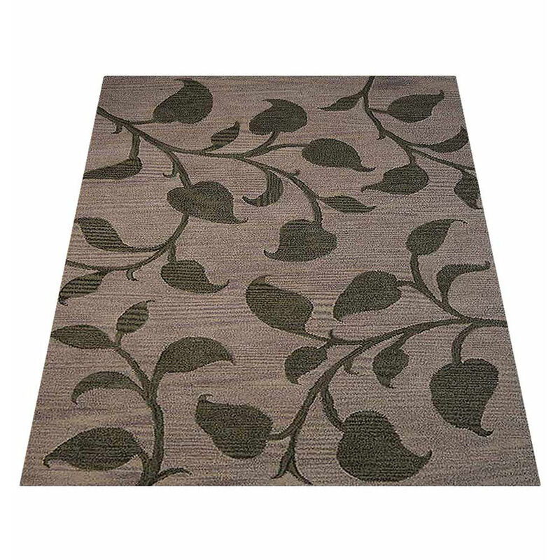 RUGSOTIC CARPETS HAND TUFTED WOOL ECO-FRIENDLY AREA RUGS  - 5'x8', Rectangle Shape, Beige & Green, Floral Modern Design, High Pile Thick Handmade Area Rugs for Living Room, Bed Room (K00908)