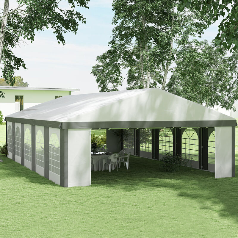 Outsunny 20' x 33' Heavy Duty Party Tent & Carport with Removable Sidewalls and Double Doors, Large Canopy Tent, Sun Shade Shelter, for Parties, Wedding, Outdoor Events, BBQ, Gray and White