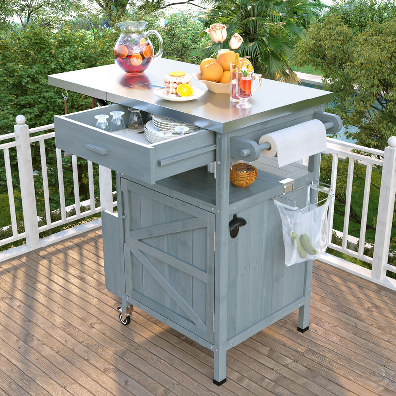 Merax Outdoor Grill Cart Kitchen Island with Stainless Steel Top