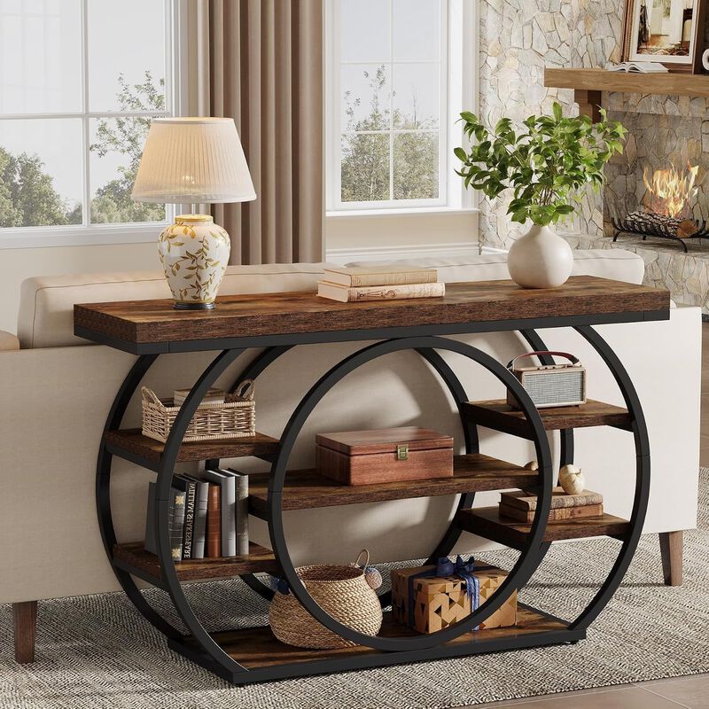 Tribesigns Industrial 5-Tier Wood Console Table with Metal Frame image number 2