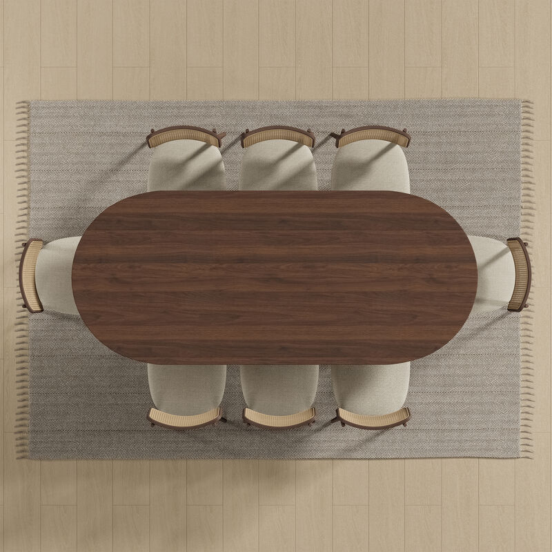 79" Farmhouse Large Oval Brown Dining Table for 6-8 People with V-Shaped Legs for Dining Room and Living Room