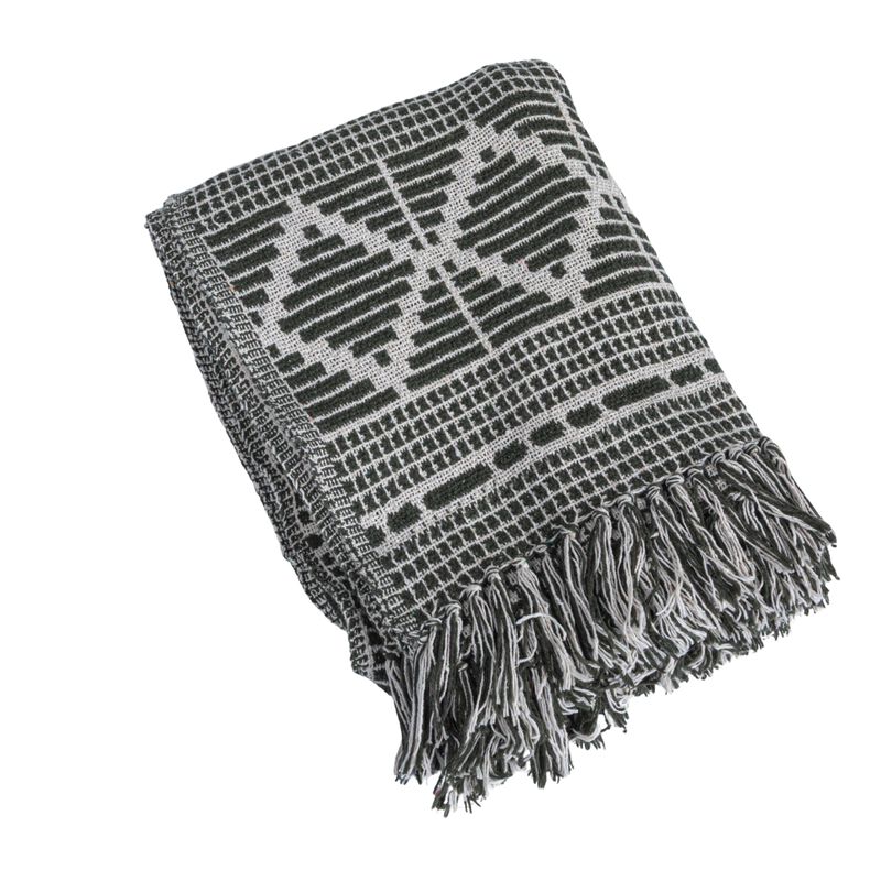 Soft Recycled Cotton Blend Throw with Diamond Pattern, Brown and Beige image number 0