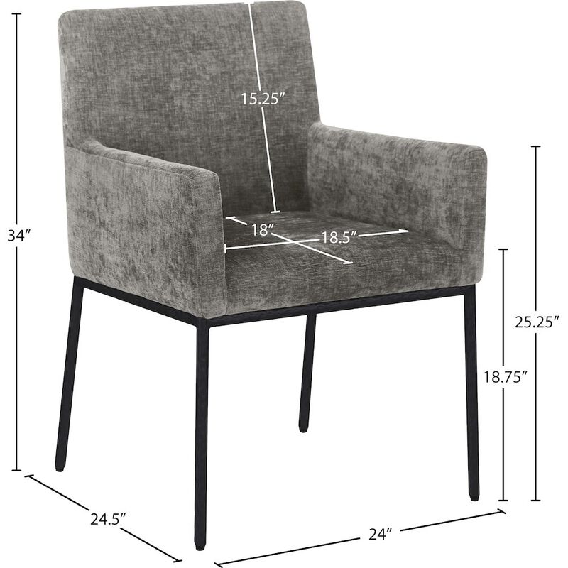 Meridian Furniture Reeves Grey Chenille Fabric Dining Chair, Set of 2