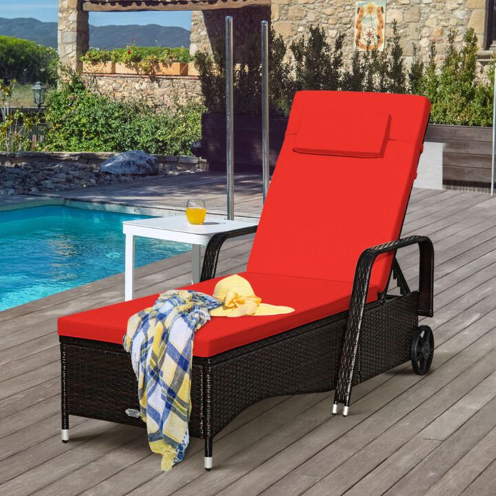 Hivvago Outdoor Recliner Cushioned Chaise Lounge with Adjustable Backrest