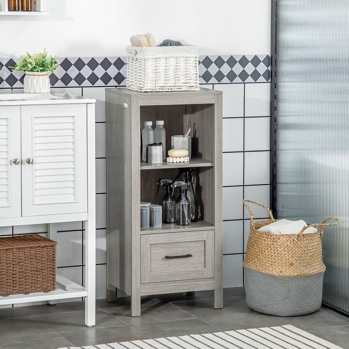 Bathroom Storage Cabinet, Small Floor Cabinet with Open Compartments and Drawer for Living Room and Playroom, Grey