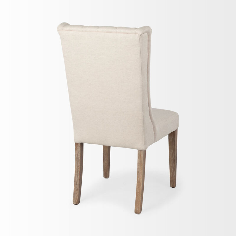 Tufted Linen Upholstered Wing Back Dining Chair, Elegant Side Chair for Dining Room