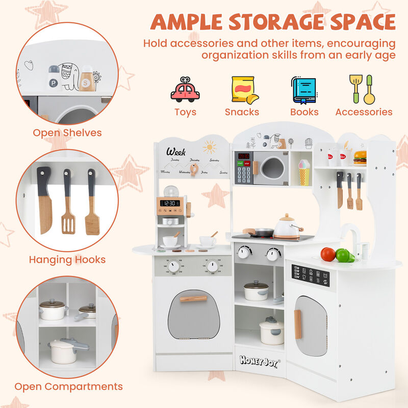 Multi-Feature Wooden Kitchen Set for Kids &ndash; Includes Slide, Coffee Machine, Sink & Stove