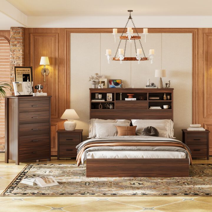 Bursir 4‑Piece Queen Bedroom Set Charging Station Storage Headboard