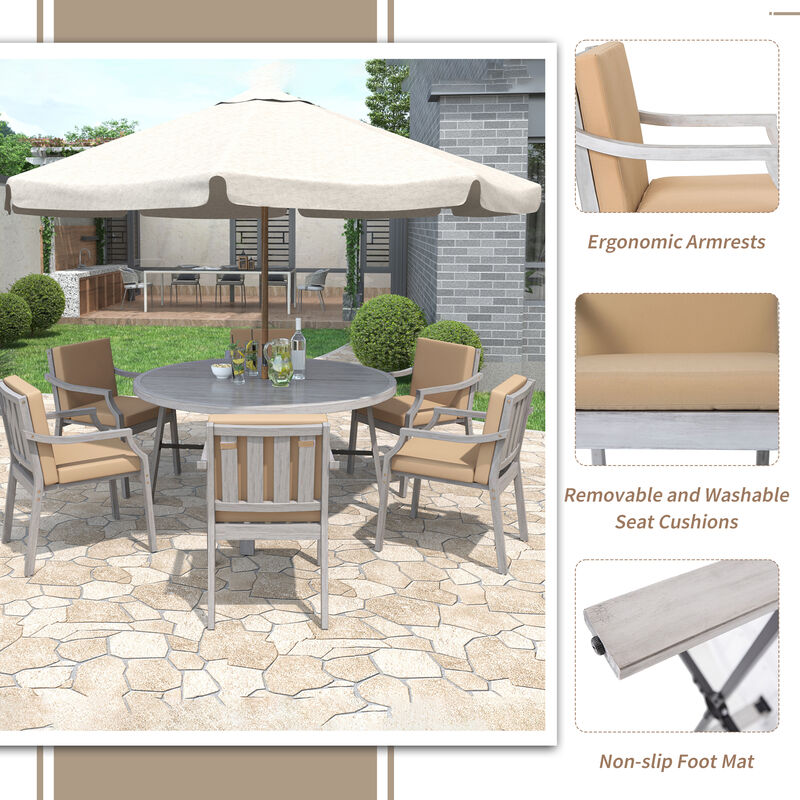 Merax Outdoor Dinning Set 6-Person Outdoor Wooden Dinning Set with an Umbrella Hole
