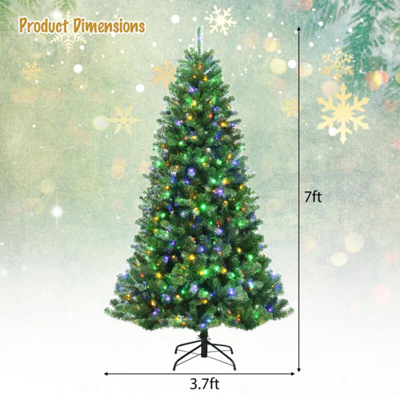 Hivvago 6/7/8 Feet Artificial Christmas Tree with Remote-controlled Color-changing LED Lights