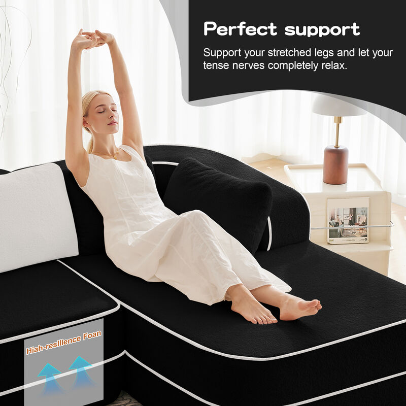 TATEUS Teddy Fabric 32D Boneless Sofa with L-Shaped Chaise