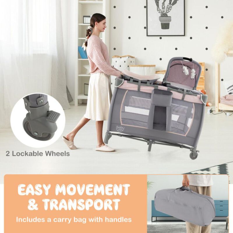 Hivvago 4-in-1 Convertible Portable Baby Playard Newborn Napper with Music and Toys