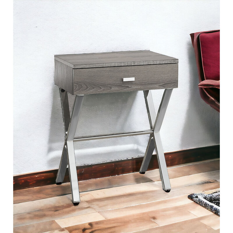 Classic Industrial End Table &ndash; Wooden Top Metal Frame with Drawer Storage