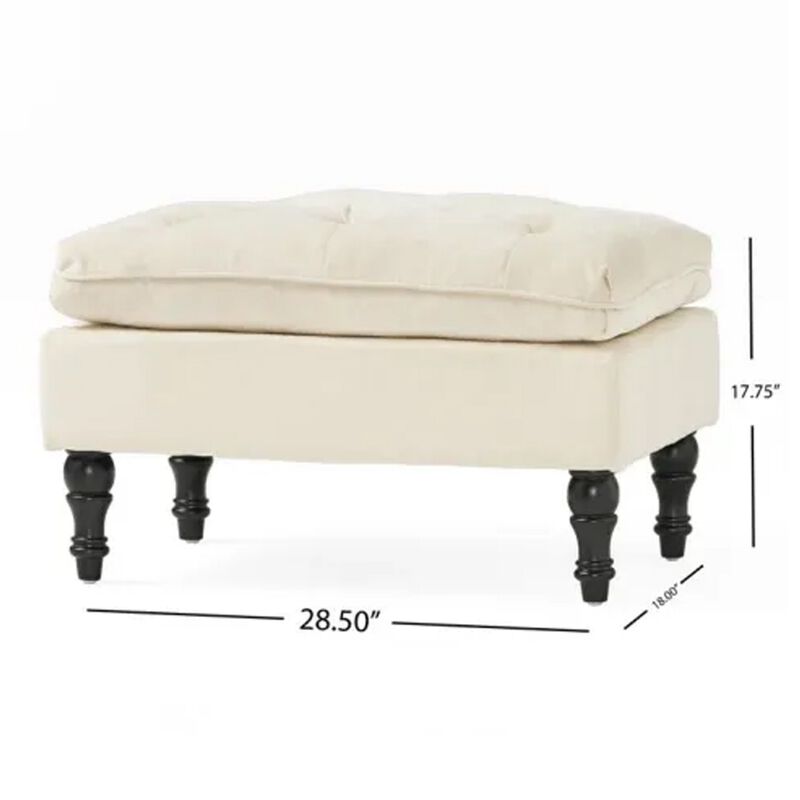 Ottoman, Pillow Top Cushion, 29x18 Rectangular Tufted Ivory Fabric - Benzara image number 4