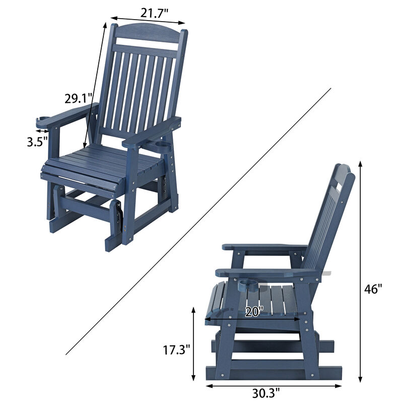 Poly Lumber Patio Glider for One Person, Ergonomic Deep Seat and High Backrest, with Removable Cup Holders, Wood-Like Pattern, Heavy Duty 700 LBS, for Outdoor Patio Garden Yard image number 2
