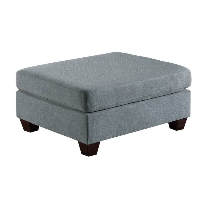 32 Inch Modern Square Ottoman with Plush Foam Seating, Gray Linen Fabric - Benzara