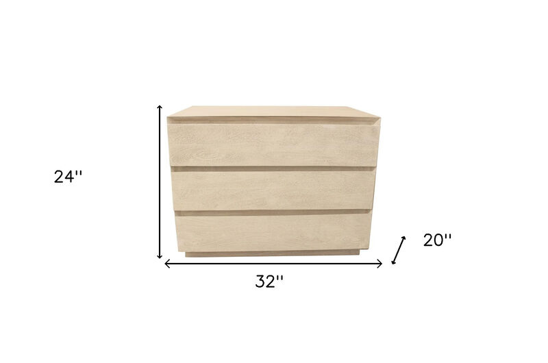HomeRoots 24" Natural Solid Wood Ribbed Texture Three Drawer Nightstand image number 6
