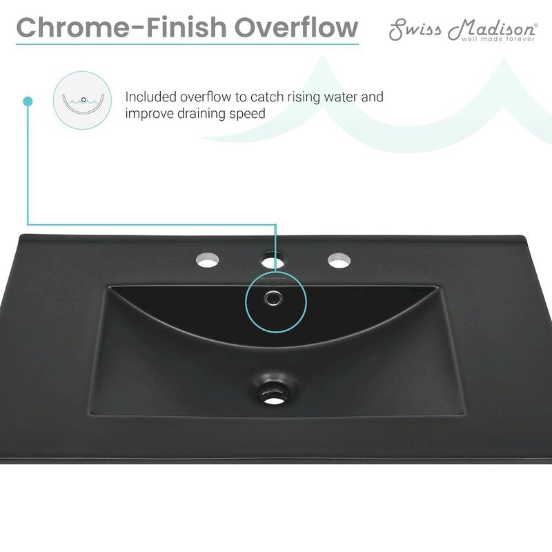 30" 3-Hole Widespread Vanity Sink Top in Glossy White image number 4