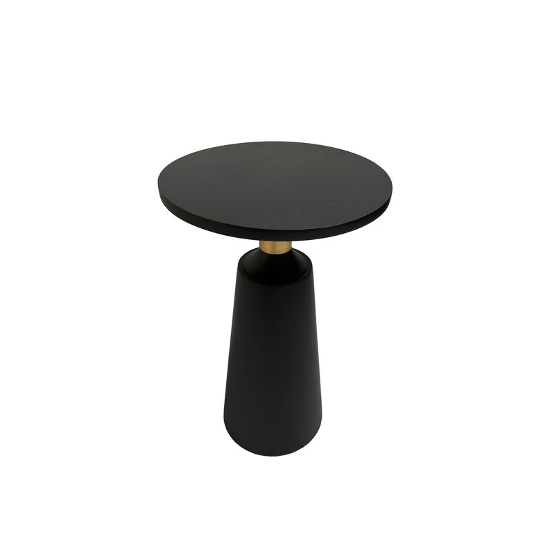Fawn 20 Inch Side End Table, Black Mango Wood Round Top with Pedestal Base, Shiny Brass Support image number 6