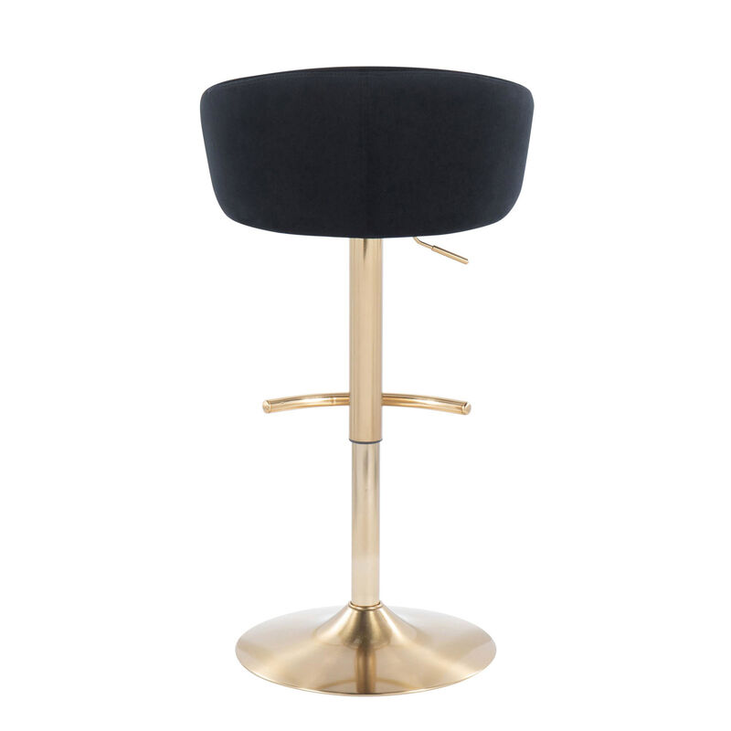 Lumisource Claire Contemporary/Glam Adjustable Bar Stool in Gold Metal, Velvet - Set of 2