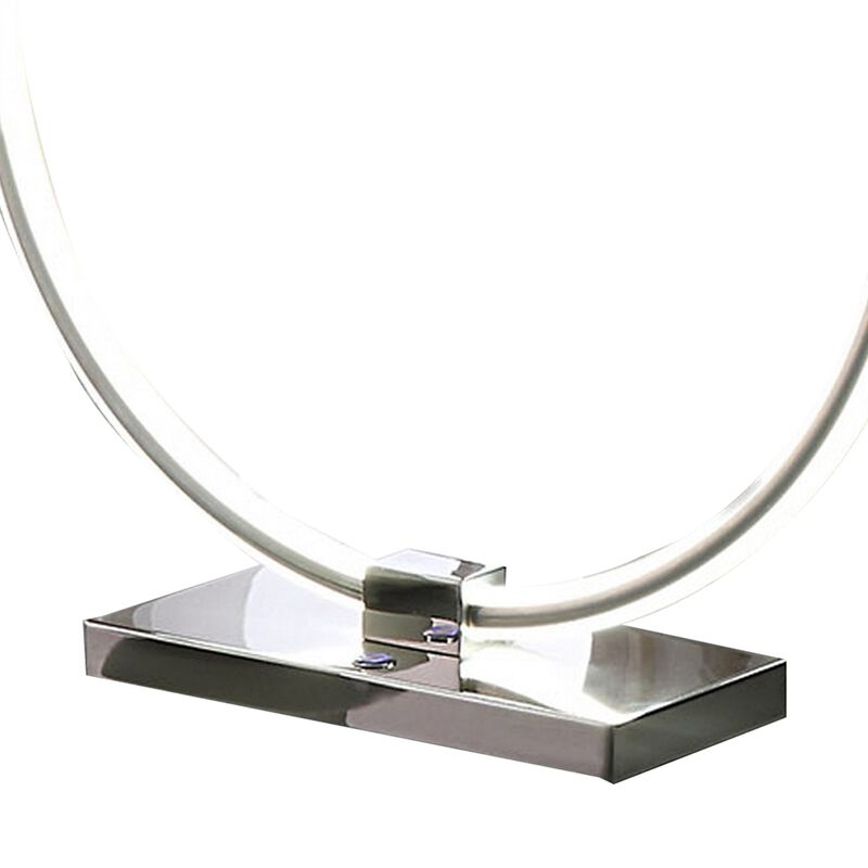 Sine 21 Inch Table Lamp, Modern Circle Ring LED, Sleek Silver Metal Base - Benzara