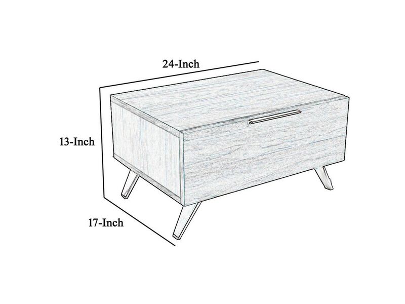 1 Drawer Wooden Nightstand with Metal Handle and Angled Legs, Brown - Benzara image number 4