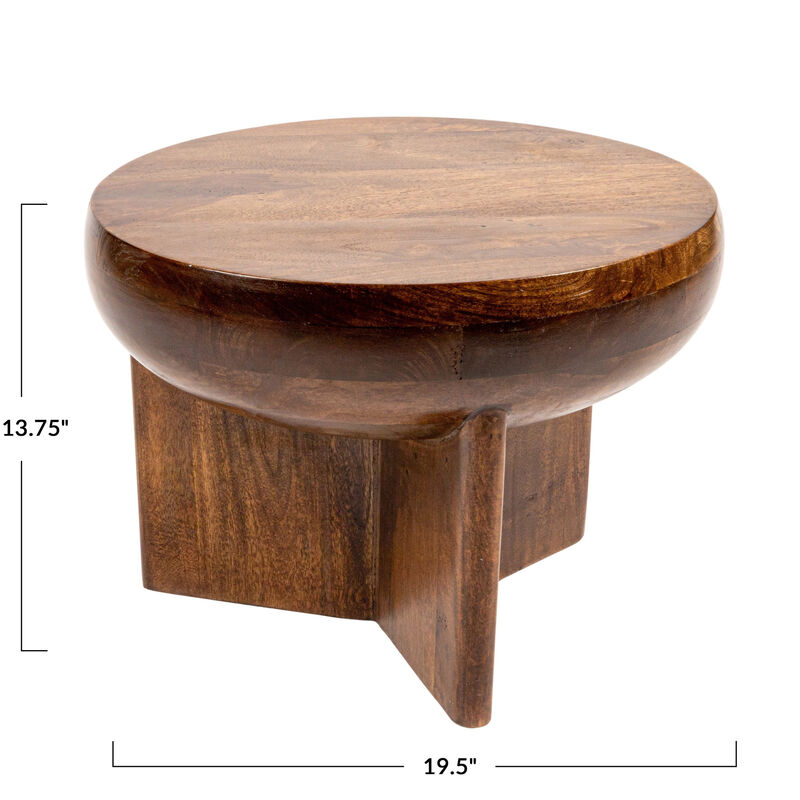 Semi-Sphere Mango Wood End Table with Solid Legs, Walnut Finish image number 2